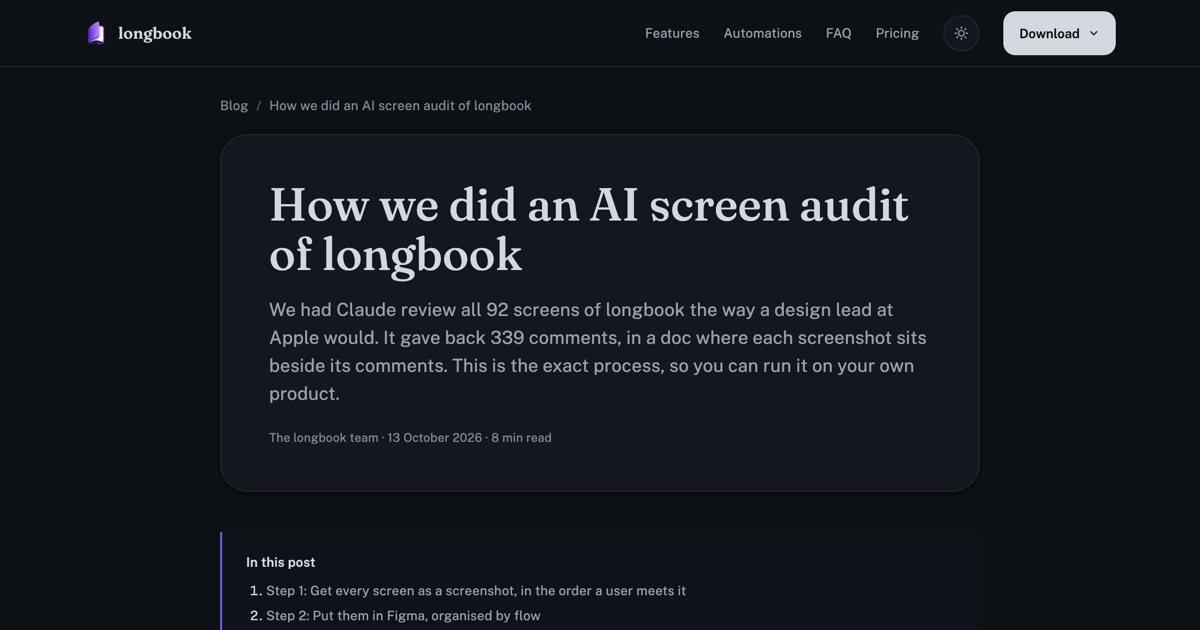 How we did an AI screen audit of longbook, on the longbook blog