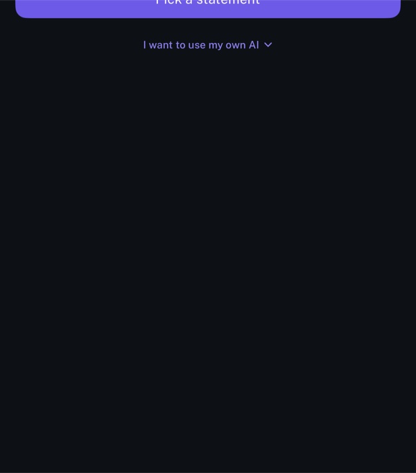 longbook's iPhone screen for importing a statement, with a Pick a statement button