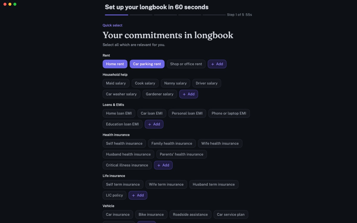 Setup on Mac: The first-run picker, with the commitments people most often have.